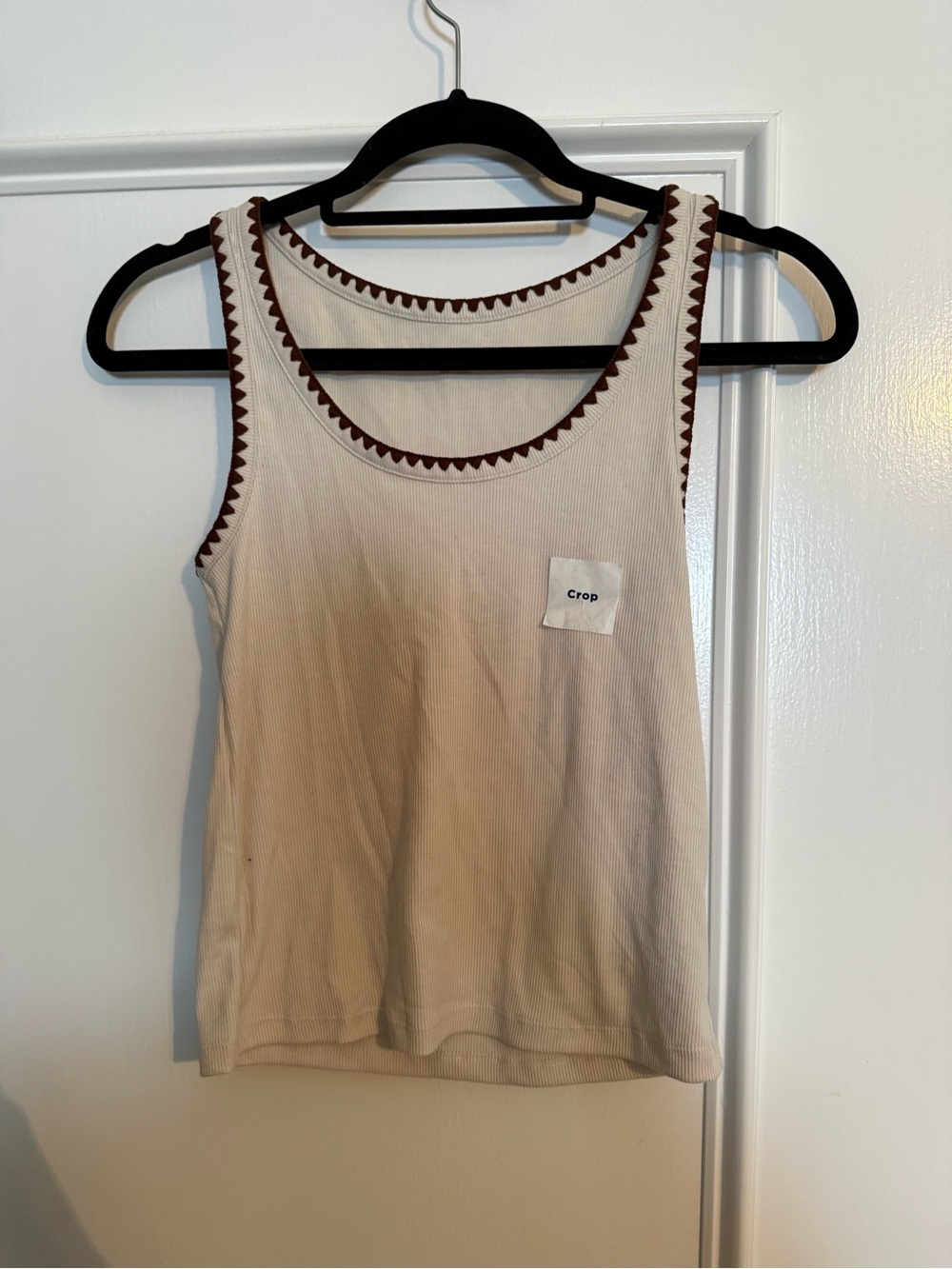 Women's Cream Tank Top with Brown Trim